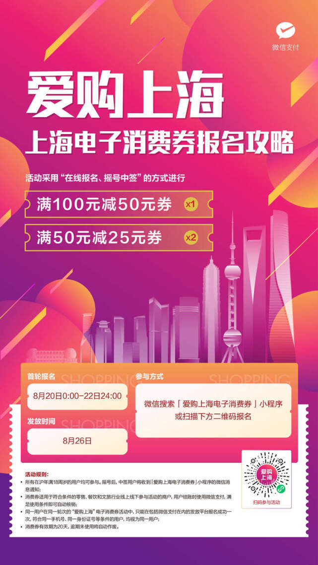 “爱购上海”电子消费券首轮2亿元20日0：00开始发放，微信支付等平台报名